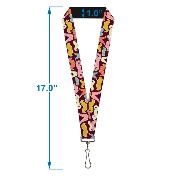 Buckle-Down Lanyard - 1.0" - Mustaches Brown Multi Pastel