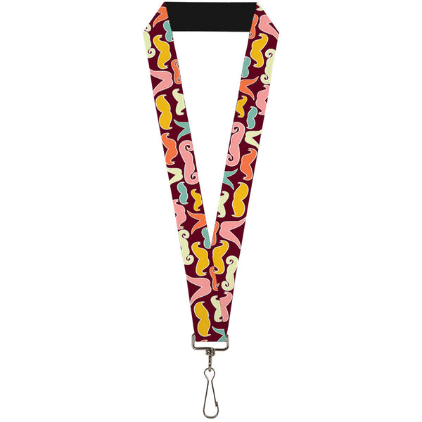 Buckle-Down Lanyard - 1.0" - Mustaches Brown Multi Pastel