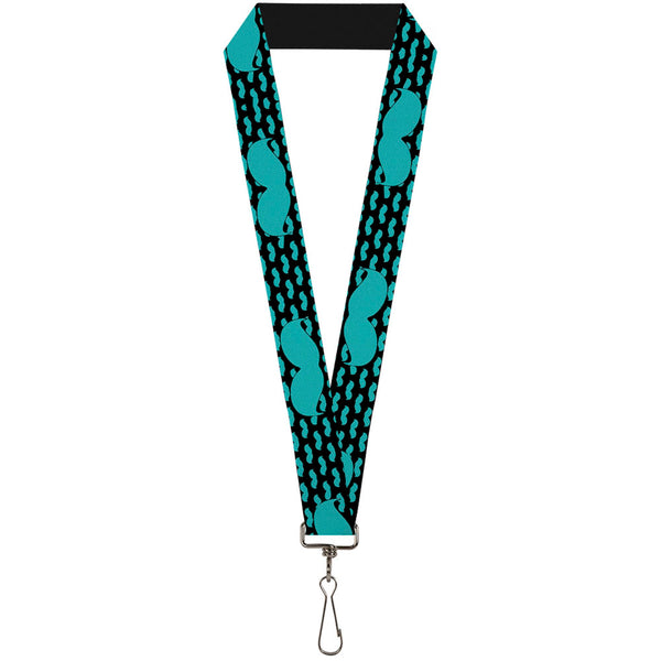 Buckle-Down Lanyard - 1.0" - Mustaches Mini Single Repeat Black Turquoise