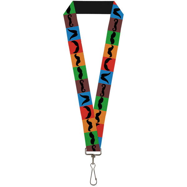 Buckle-Down Lanyard - 1.0" - Mustaches Multi Color Blocks Black