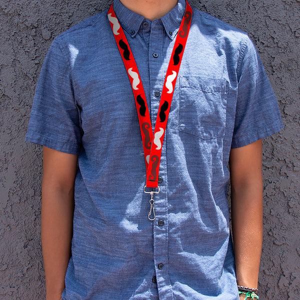 Buckle-Down Lanyard - 1.0" - Mustaches Red Brown White Black