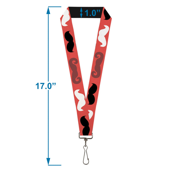 Buckle-Down Lanyard - 1.0" - Mustaches Red Brown White Black