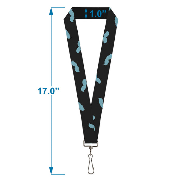 Buckle-Down Lanyard - 1.0" - Mustaches Scattered Black Turquoise