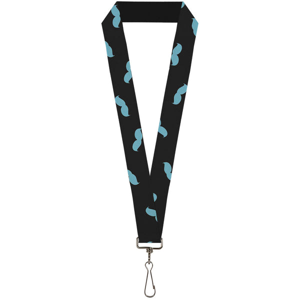 Buckle-Down Lanyard - 1.0" - Mustaches Scattered Black Turquoise