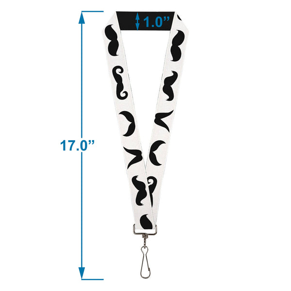 Buckle-Down Lanyard - 1.0" - Mustaches Straight White Black