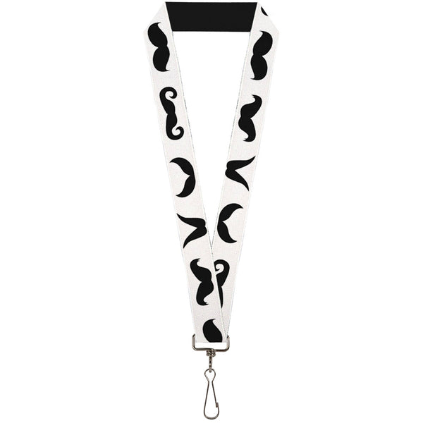 Buckle-Down Lanyard - 1.0" - Mustaches Straight White Black