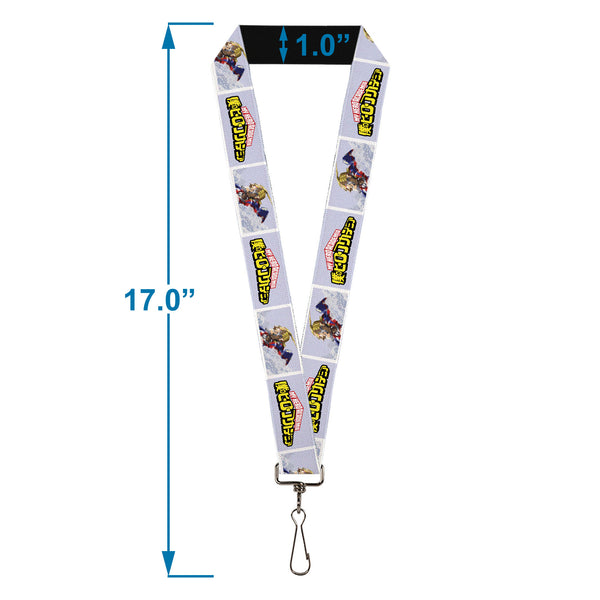 Buckle-Down Lanyard - 1.0" - MY HERO ACADEMIA All Might Profile And Title Logo Blocks Grays