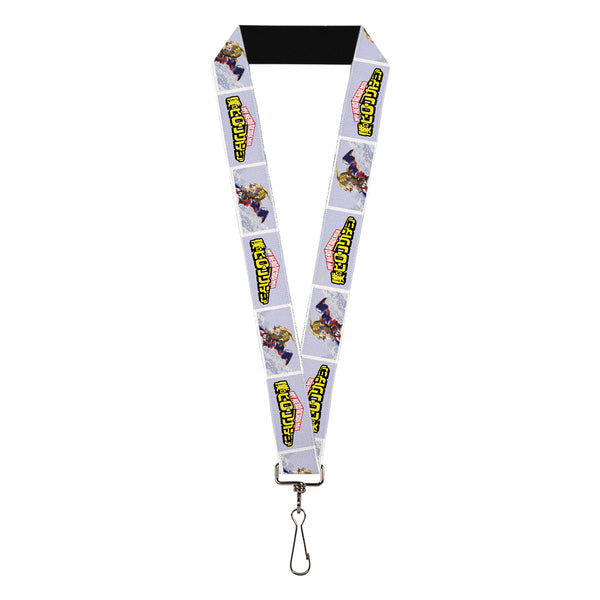 Buckle-Down Lanyard - 1.0" - MY HERO ACADEMIA All Might Profile and Title Logo Blocks Grays