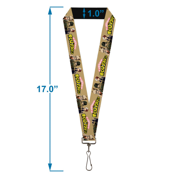 Buckle-Down Lanyard - 1.0" - MY HERO ACADEMIA Character Trio Pose And Title Logo Tan