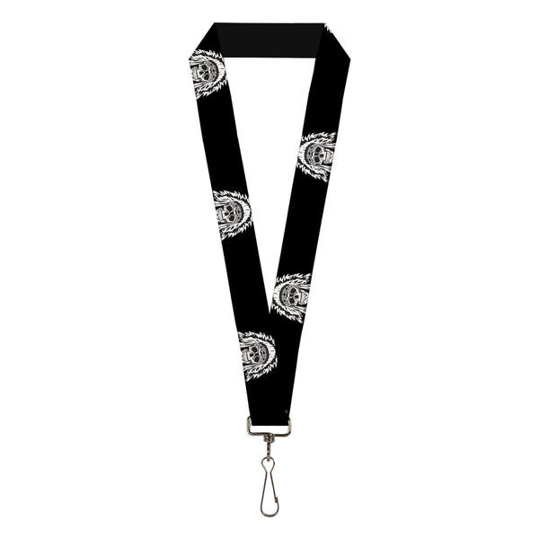 Buckle-Down Lanyard - 1.0" - Native American Skull Black White