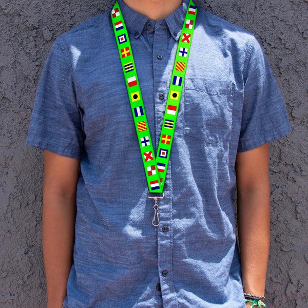 Buckle-Down Lanyard - 1.0" - Nautical Flags Green Multi Color