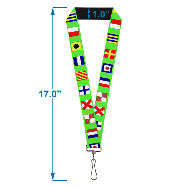 Buckle-Down Lanyard - 1.0" - Nautical Flags Green Multi Color