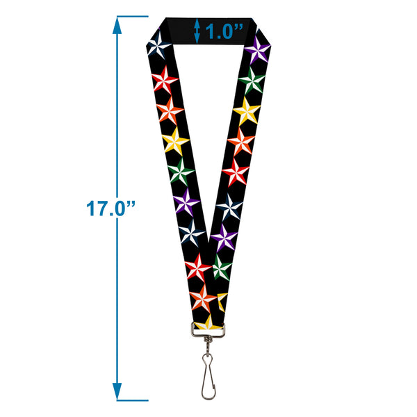Buckle-Down Lanyard - 1.0" - Nautical Star Black Multi Color