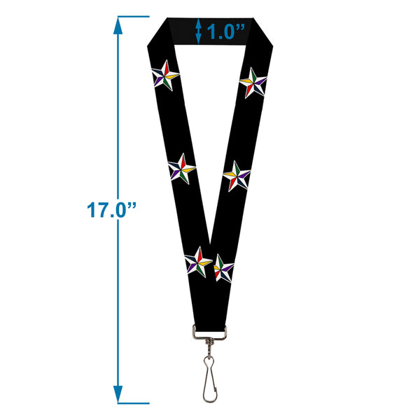 Buckle-Down Lanyard - 1.0" - Nautical Star Black White Multi Color