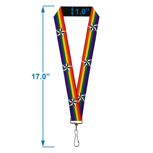Buckle-Down Lanyard - 1.0" - Nautical Star Rainbow White Black