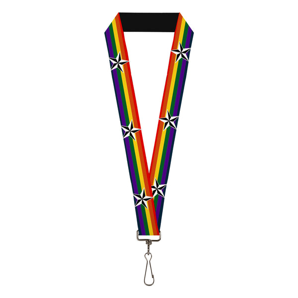 Buckle-Down Lanyard - 1.0" - Nautical Star Rainbow White Black