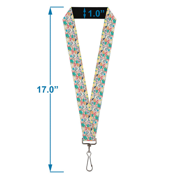 Buckle-Down Lanyard - 1.0" - Nick 90's Rewind 8-Character Mash Up Collage White