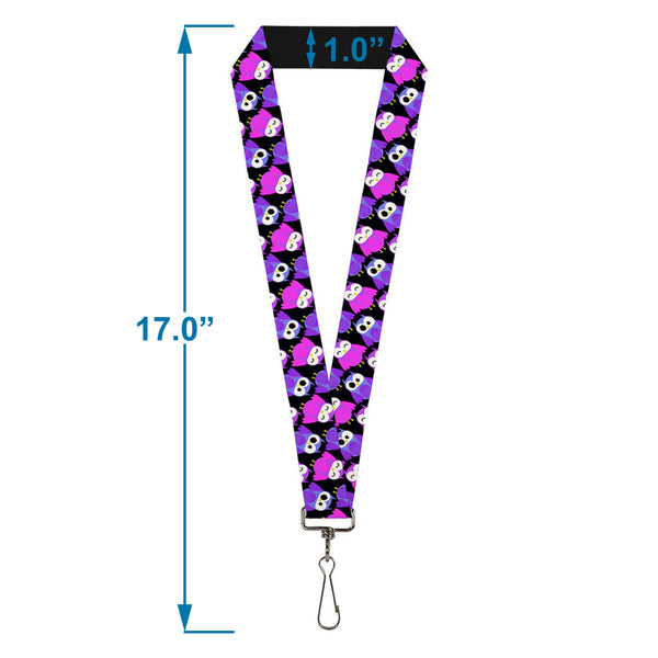 Buckle-Down Lanyard - 1.0" - Owl Eyes Black Purples Pinks