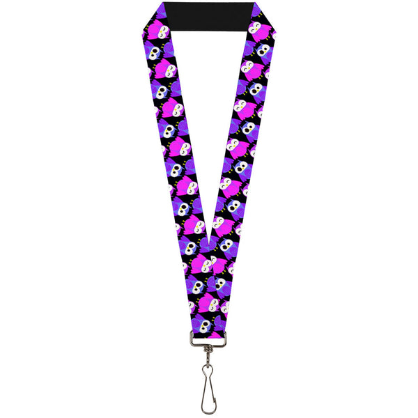 Buckle-Down Lanyard - 1.0" - Owl Eyes Black Purples Pinks