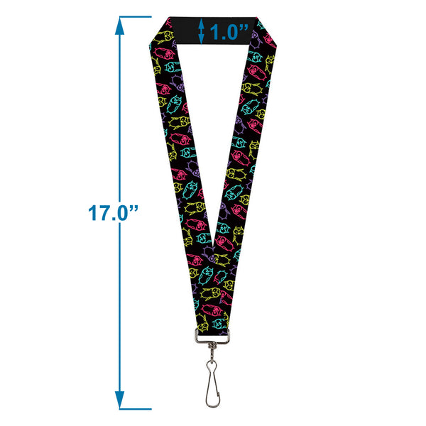 Buckle-Down Lanyard - 1.0" - Owl Sketch Black Multi Color
