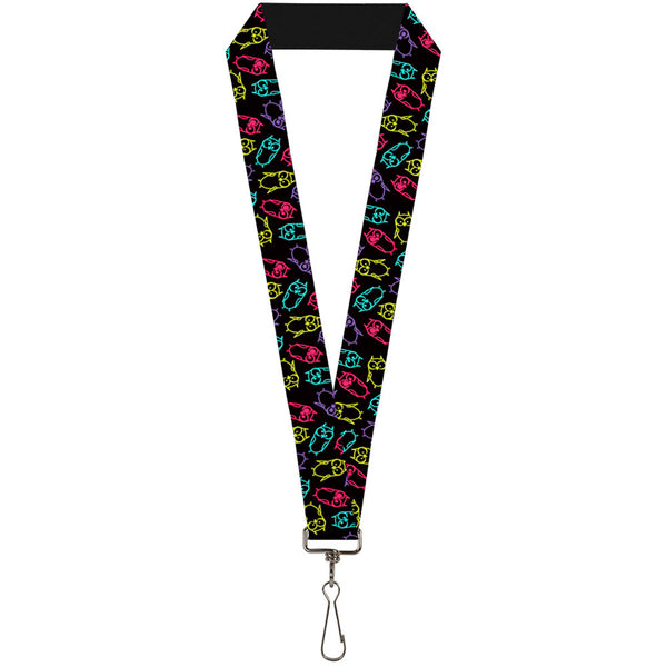 Buckle-Down Lanyard - 1.0" - Owl Sketch Black Multi Color