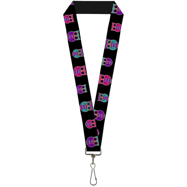 Buckle-Down Lanyard - 1.0" - Owls Black Fuchsia Purple Turquoise