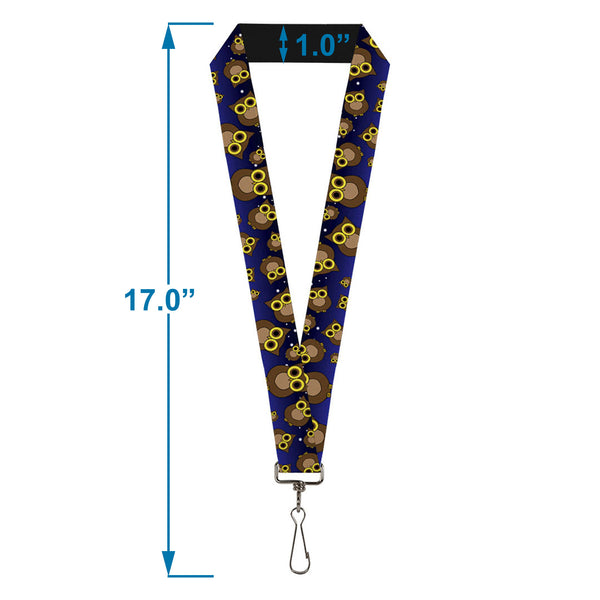 Buckle-Down Lanyard - 1.0" - Owls Scattered Black Blue-Fade Yellow