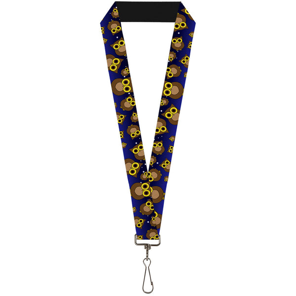 Buckle-Down Lanyard - 1.0" - Owls Scattered Black Blue-Fade Yellow