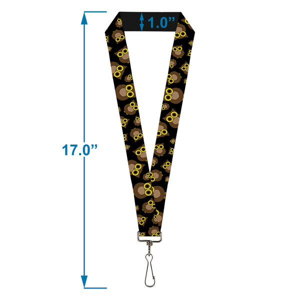 Buckle-Down Lanyard - 1.0" - Owls Scattered Black Brown Yellow