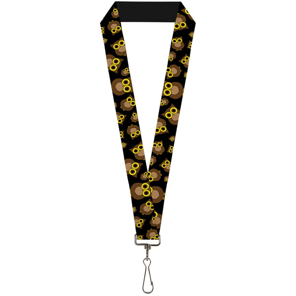 Buckle-Down Lanyard - 1.0" - Owls Scattered Black Brown Yellow