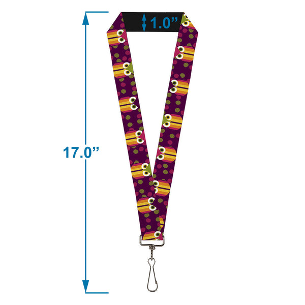 Buckle-Down Lanyard - 1.0" - Owls Striped W Swirls Purple