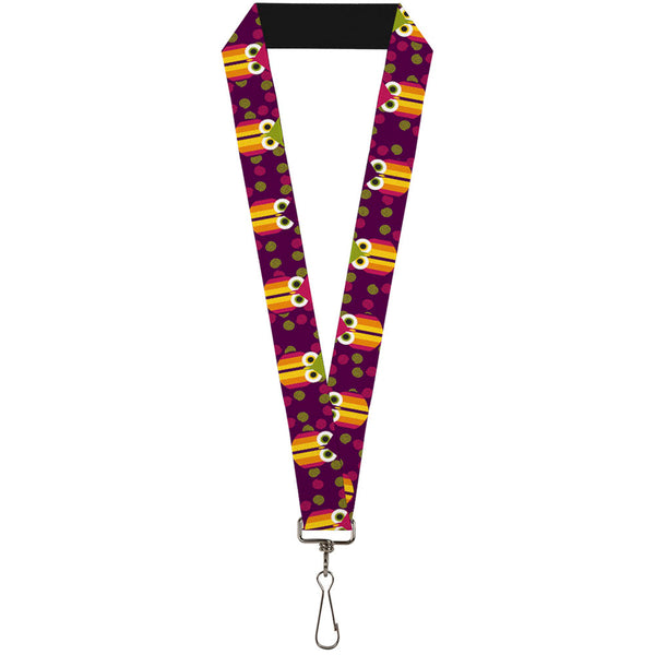 Buckle-Down Lanyard - 1.0" - Owls Striped w Swirls Purple