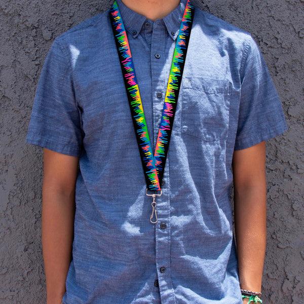 Buckle-Down Lanyard - 1.0" - Paint Drips Black Multi Neon