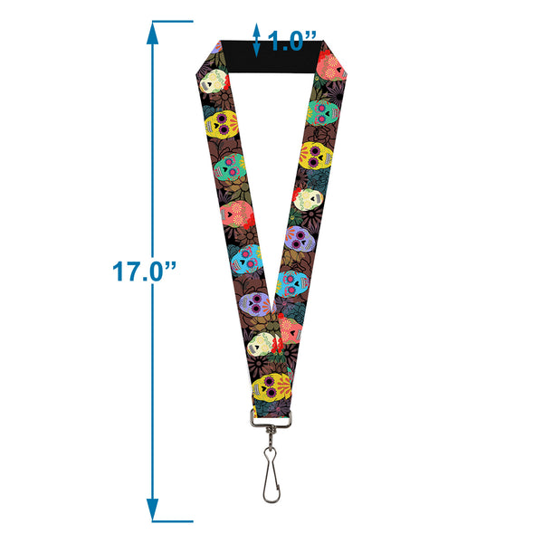 Buckle-Down Lanyard - 1.0" - Painted Sugar Skulls & Flowers Collage