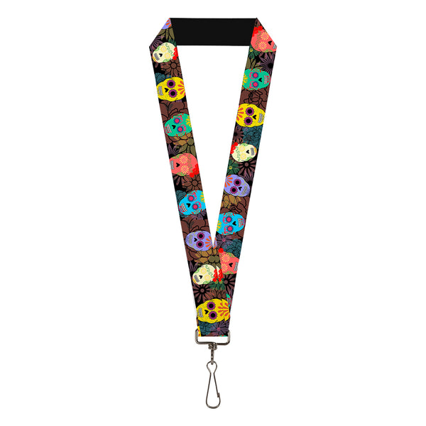 Buckle-Down Lanyard - 1.0" - Painted Sugar Skulls & Flowers Collage