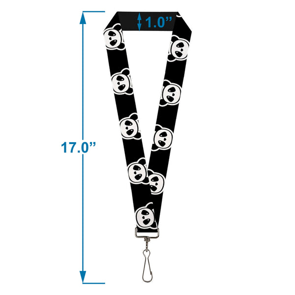 Buckle-Down Lanyard - 1.0" - Panda Bear Cartoon2 Black White