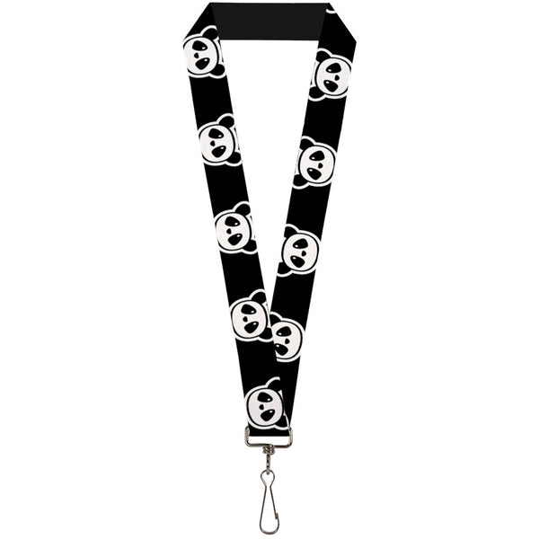 Buckle-Down Lanyard - 1.0" - Panda Bear Cartoon2 Black White