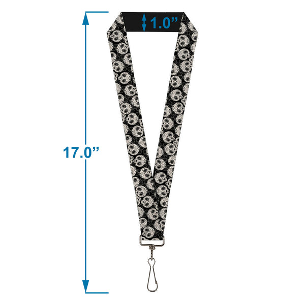 Buckle-Down Lanyard - 1.0" - Panda Bear Sugar Skull Scattered Black White