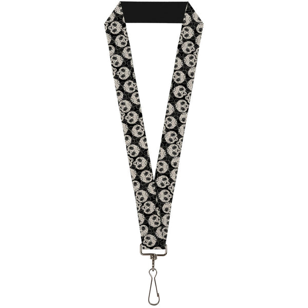 Buckle-Down Lanyard - 1.0" - Panda Bear Sugar Skull Scattered Black White