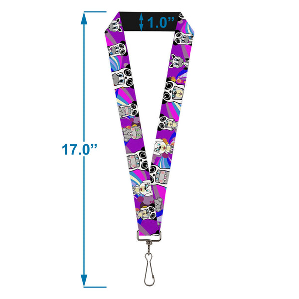Buckle-Down Lanyard - 1.0" - Panda Hat Animals W Bright Color Burst