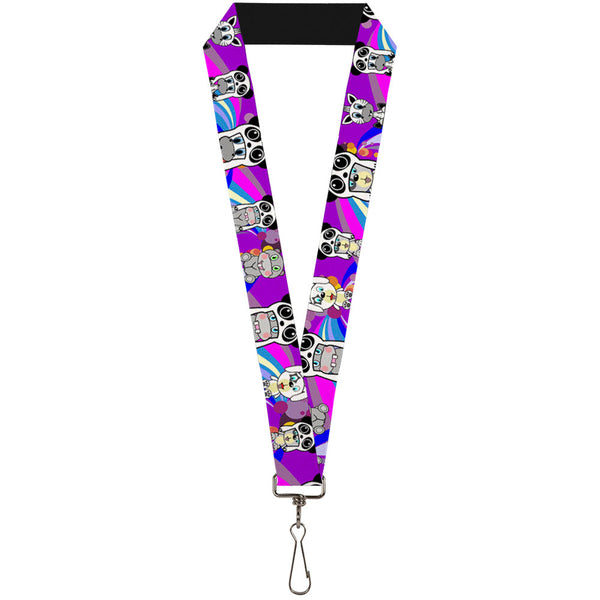 Buckle-Down Lanyard - 1.0" - Panda Hat Animals w Bright Color Burst