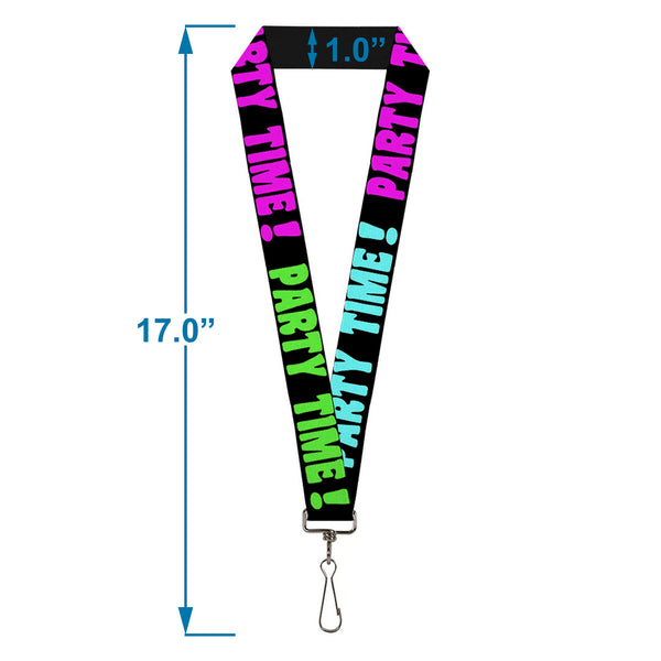 Buckle-Down Lanyard - 1.0" - PARTY TIME Black Green Turquoise Fuchsia