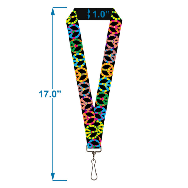 Buckle-Down Lanyard - 1.0" - Peace Flowers Black Multi Color