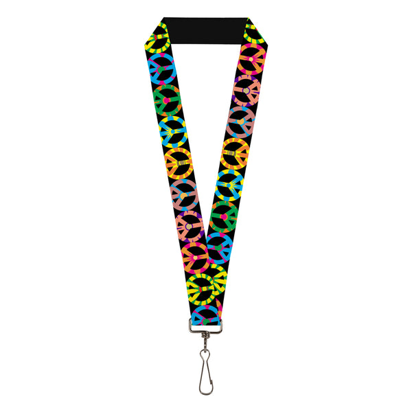 Buckle-Down Lanyard - 1.0" - Peace Flowers Black Multi Color