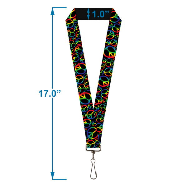 Buckle-Down Lanyard - 1.0" - Peace Heart Black Rainbow Ombre