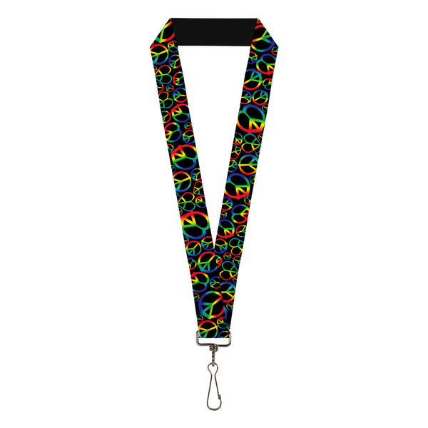 Buckle-Down Lanyard - 1.0" - Peace Heart Black Rainbow Ombre