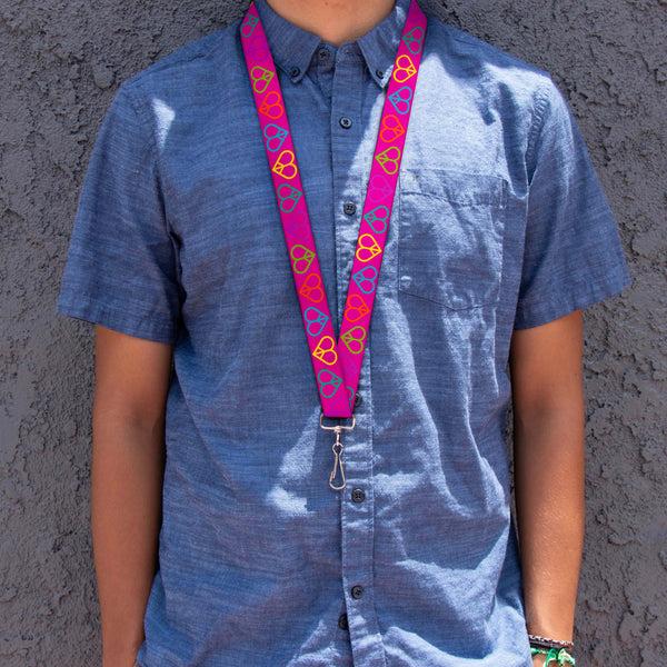 Buckle-Down Lanyard - 1.0" - Peace Hearts Repeat Fuchsia Neon