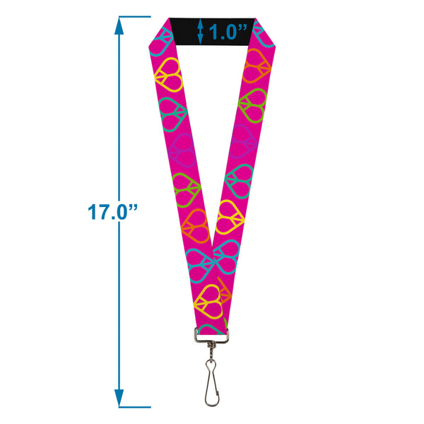 Buckle-Down Lanyard - 1.0" - Peace Hearts Repeat Fuchsia Neon