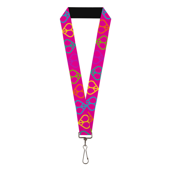 Buckle-Down Lanyard - 1.0" - Peace Hearts Repeat Fuchsia Neon