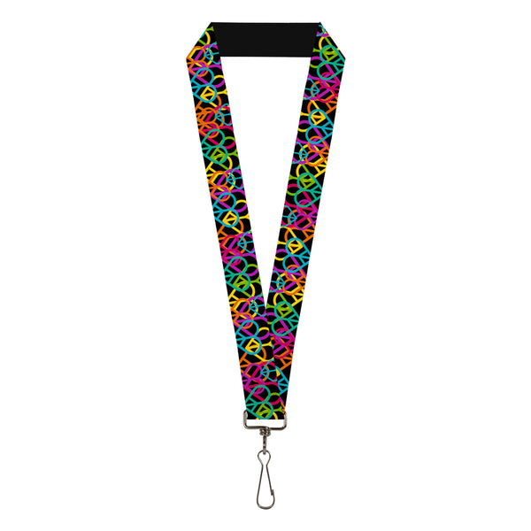 Buckle-Down Lanyard - 1.0" - Peace Hearts Stacked Black Neon